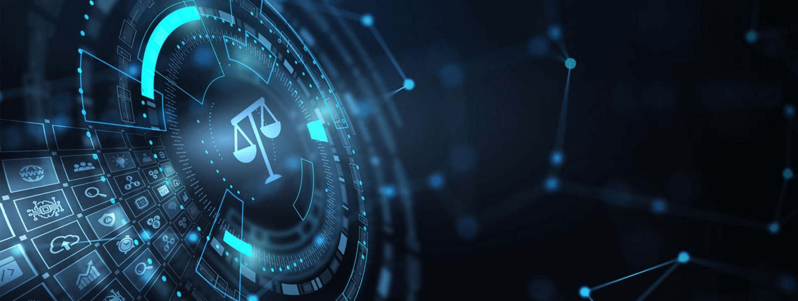 A futuristic image with digital IP protection symbols
